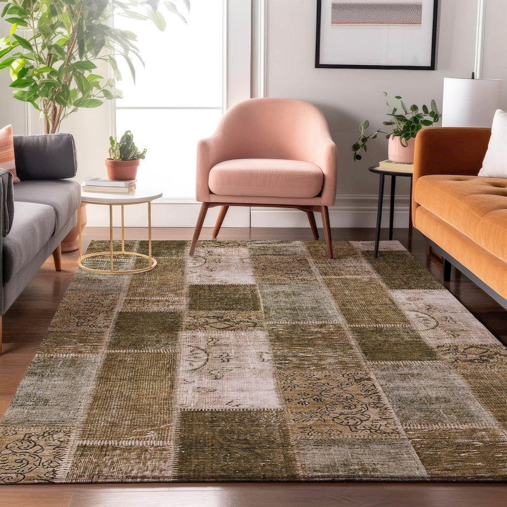 Premium Machine Washable Mayfield  Brown 5' x 7'6" Rug. Picture 5