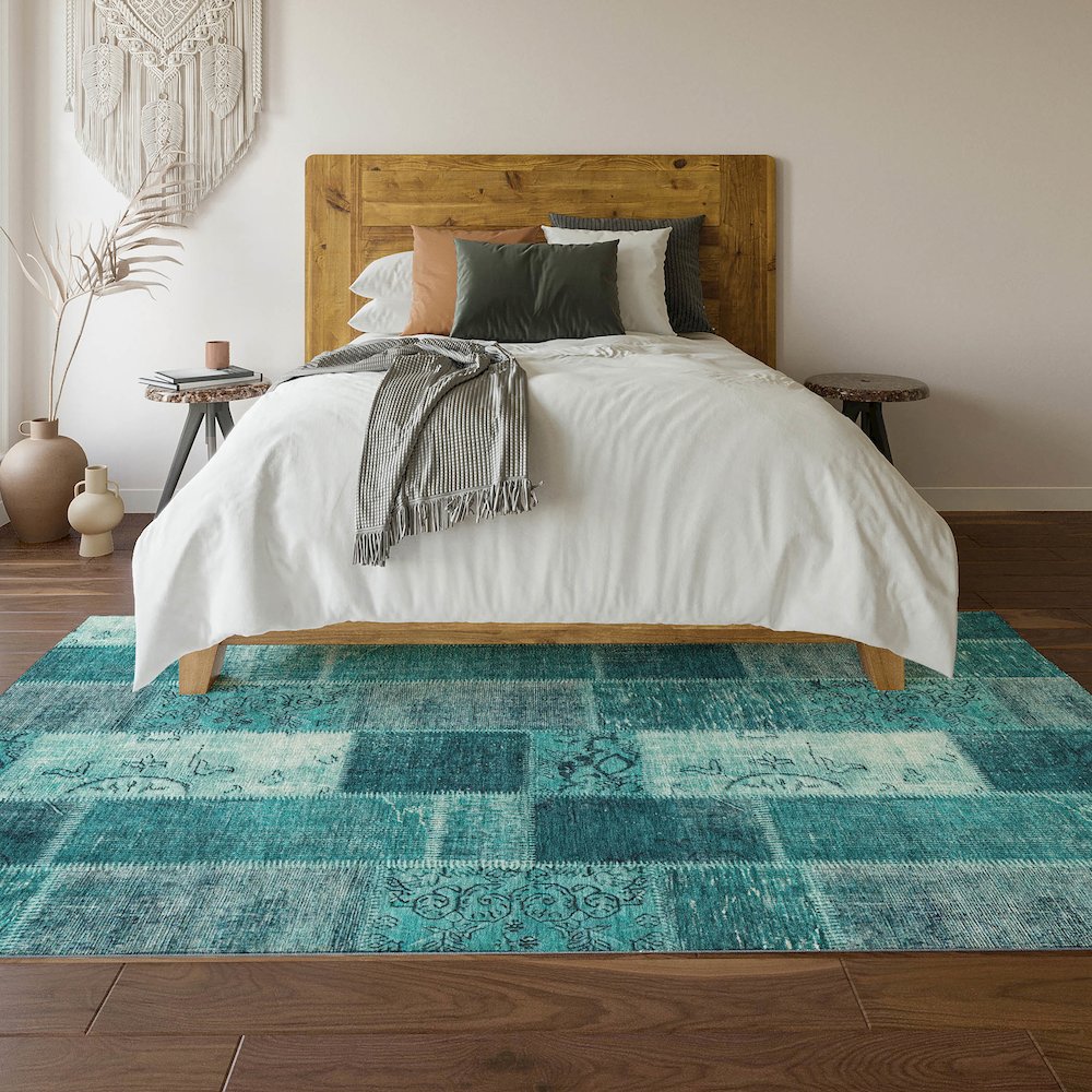 Premium Machine Washable Mayfield  Teal 5' x 7'6" Rug. Picture 6