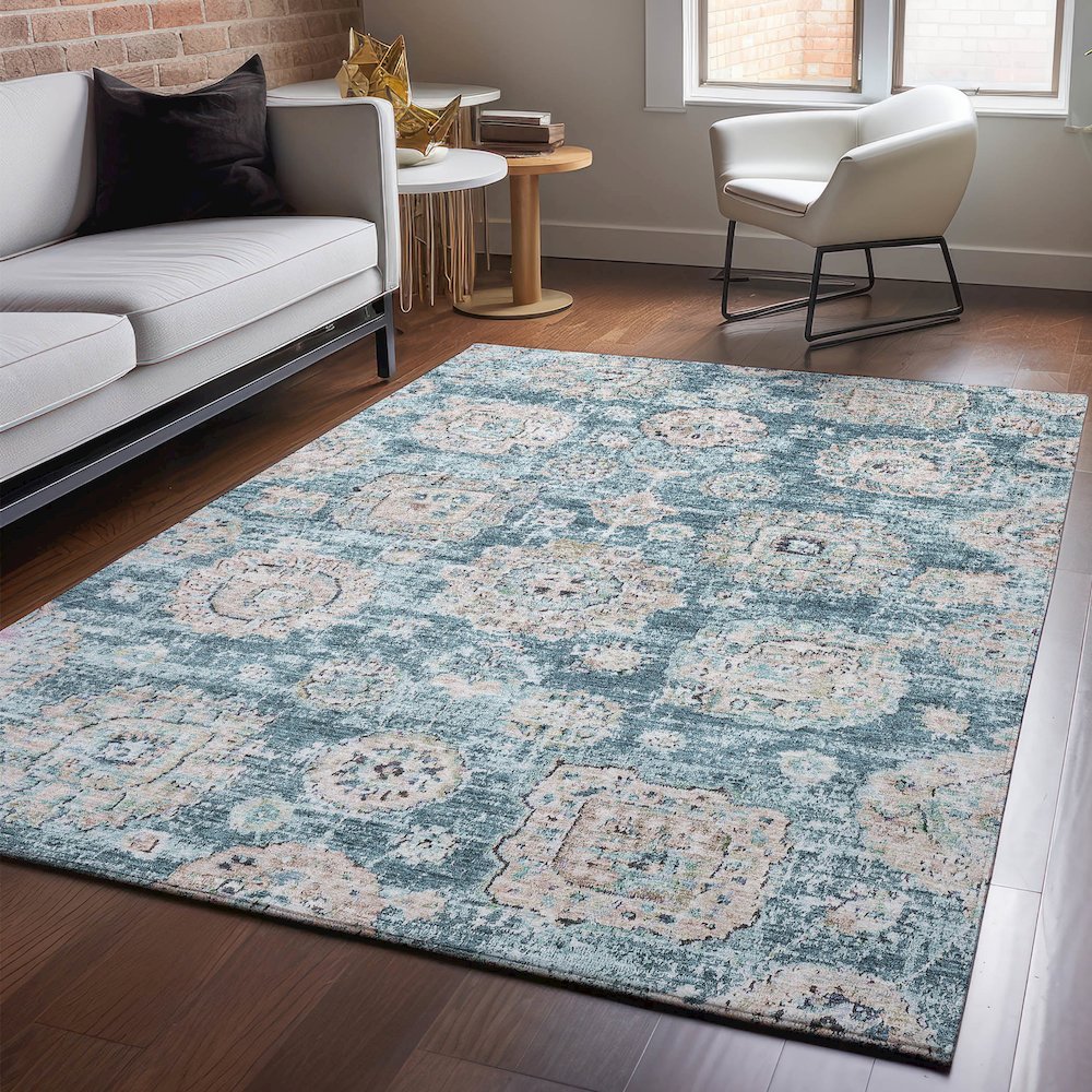 Premium Machine Washable Mayfield  Teal 5' x 7'6" Rug. Picture 5
