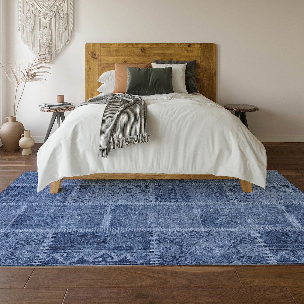 Premium Machine Washable Mayfield  Navy 5' x 7'6" Rug. Picture 6
