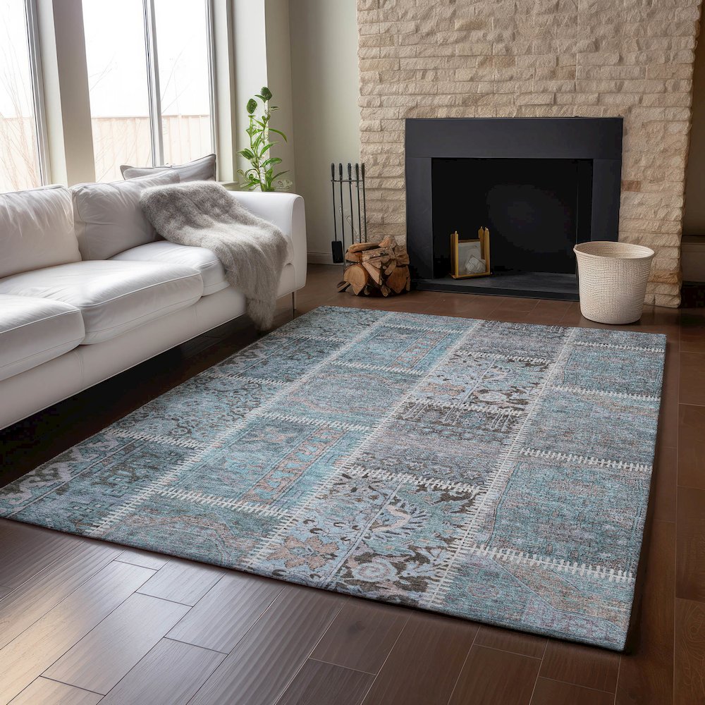 Premium Machine Washable Mayfield  Teal 5' x 7'6" Rug. Picture 6