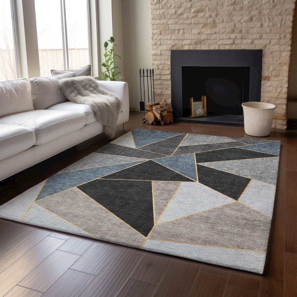 Premium Machine Washable Mayfield  Blue 5' x 7'6" Rug. Picture 6