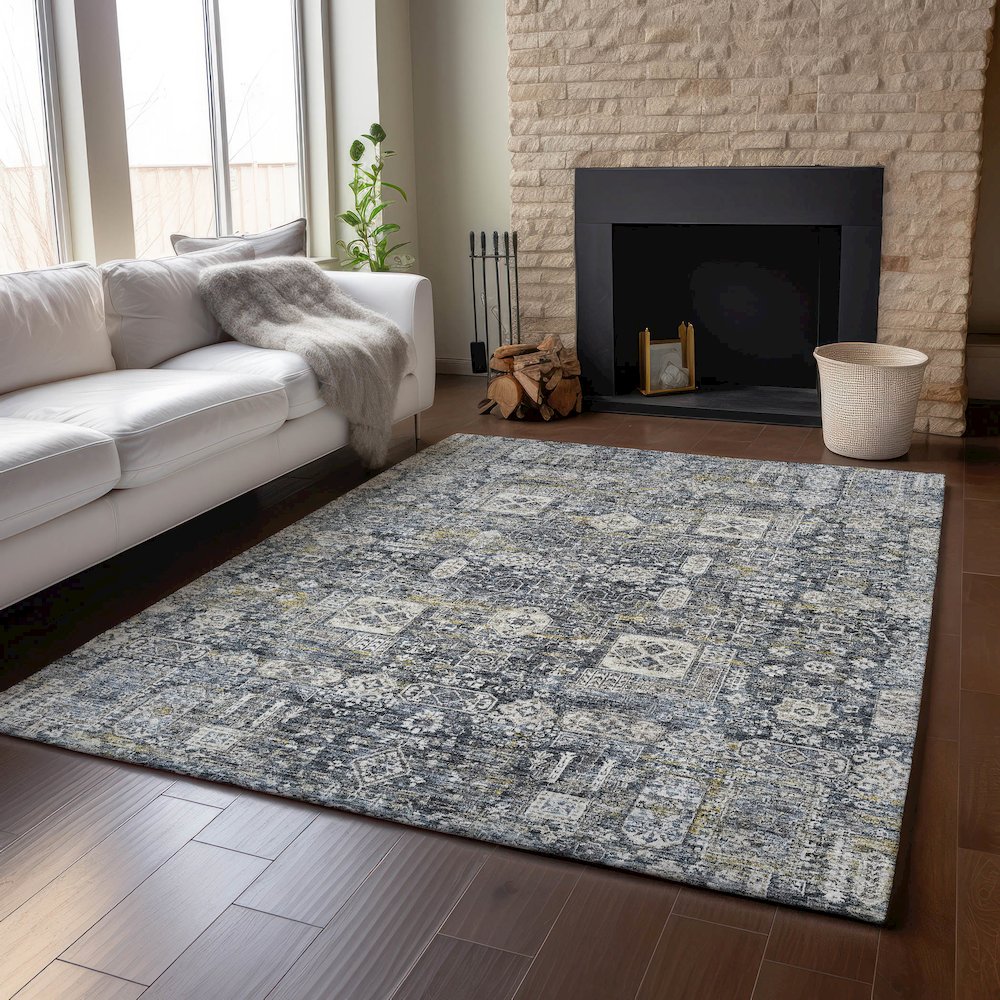 Premium Machine Washable Mayfield  Charcoal 5' x 7'6" Rug. Picture 6