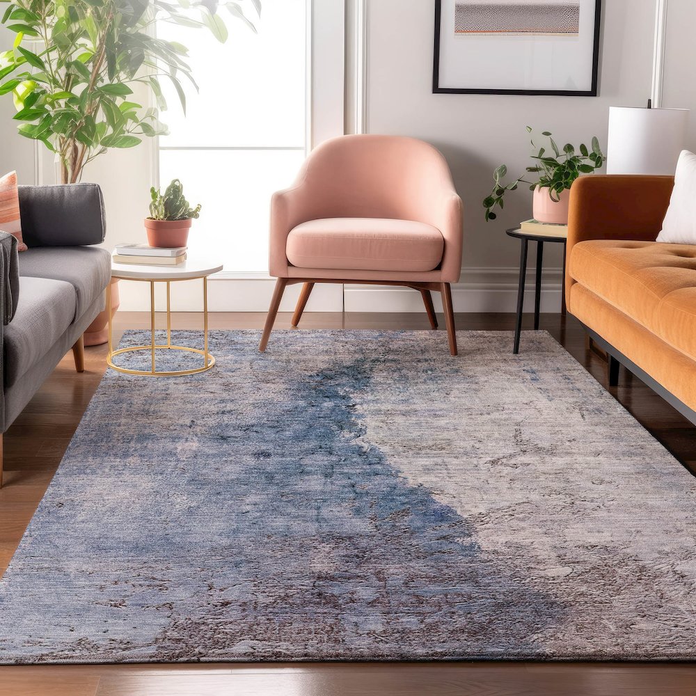 Premium Machine Washable Mayfield  Blue 5' x 7'6" Rug. Picture 5