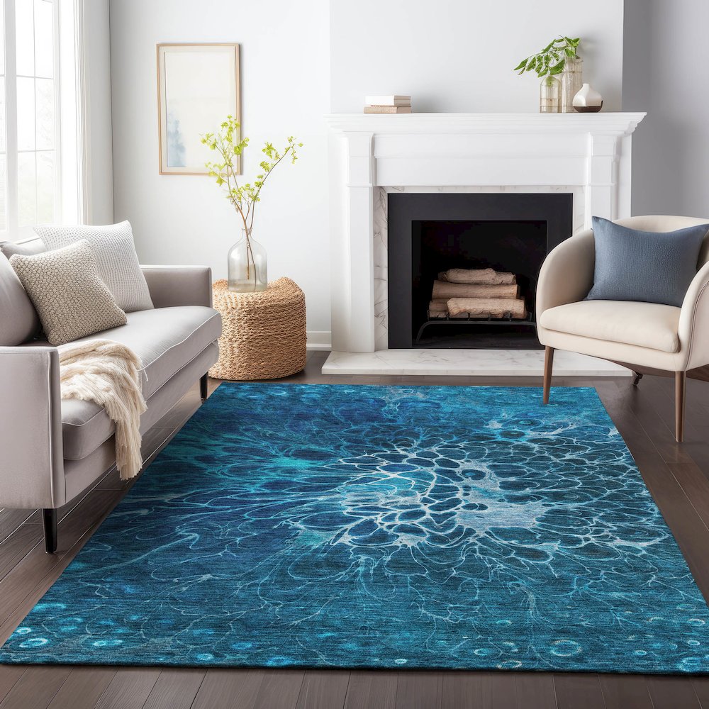 Premium Machine Washable Mayfield AMF652 Navy 5' x 7'6" Rug. Picture 5