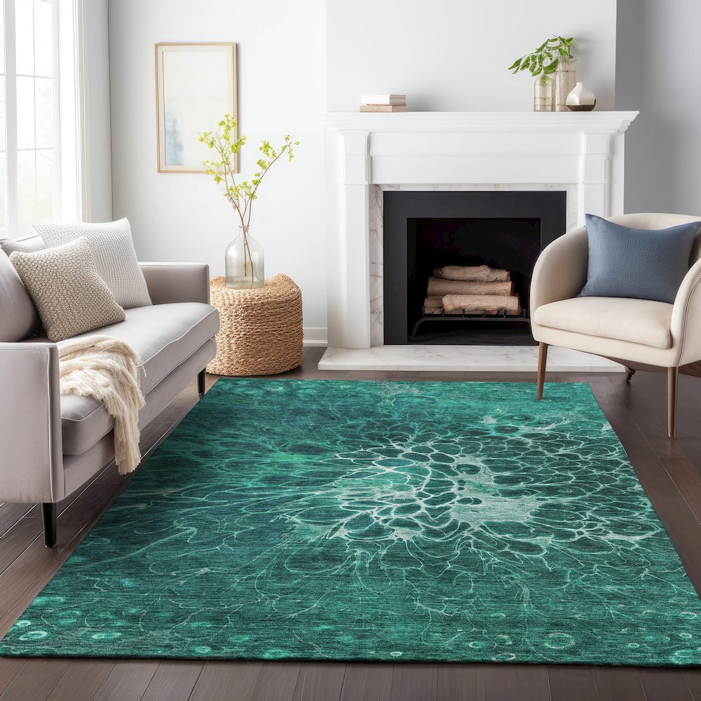 Premium Machine Washable Mayfield AMF652 Teal 5' x 7'6" Rug. Picture 5