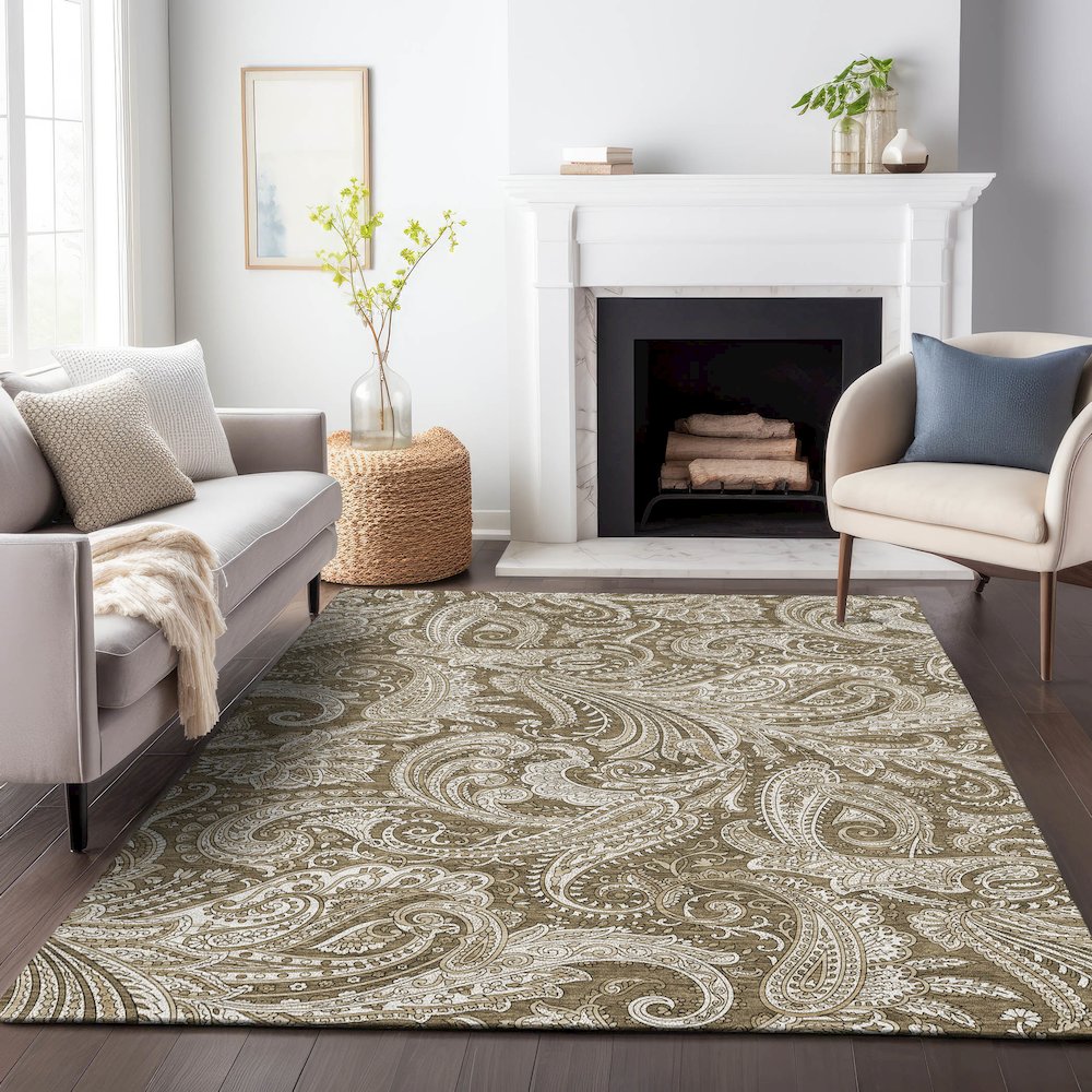 Premium Machine Washable Mayfield AMF654 Chocolate 5' x 7'6" Rug. Picture 5