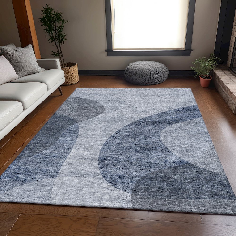 Premium Machine Washable Mayfield AMF657 Blue 5' x 7'6" Rug. Picture 5