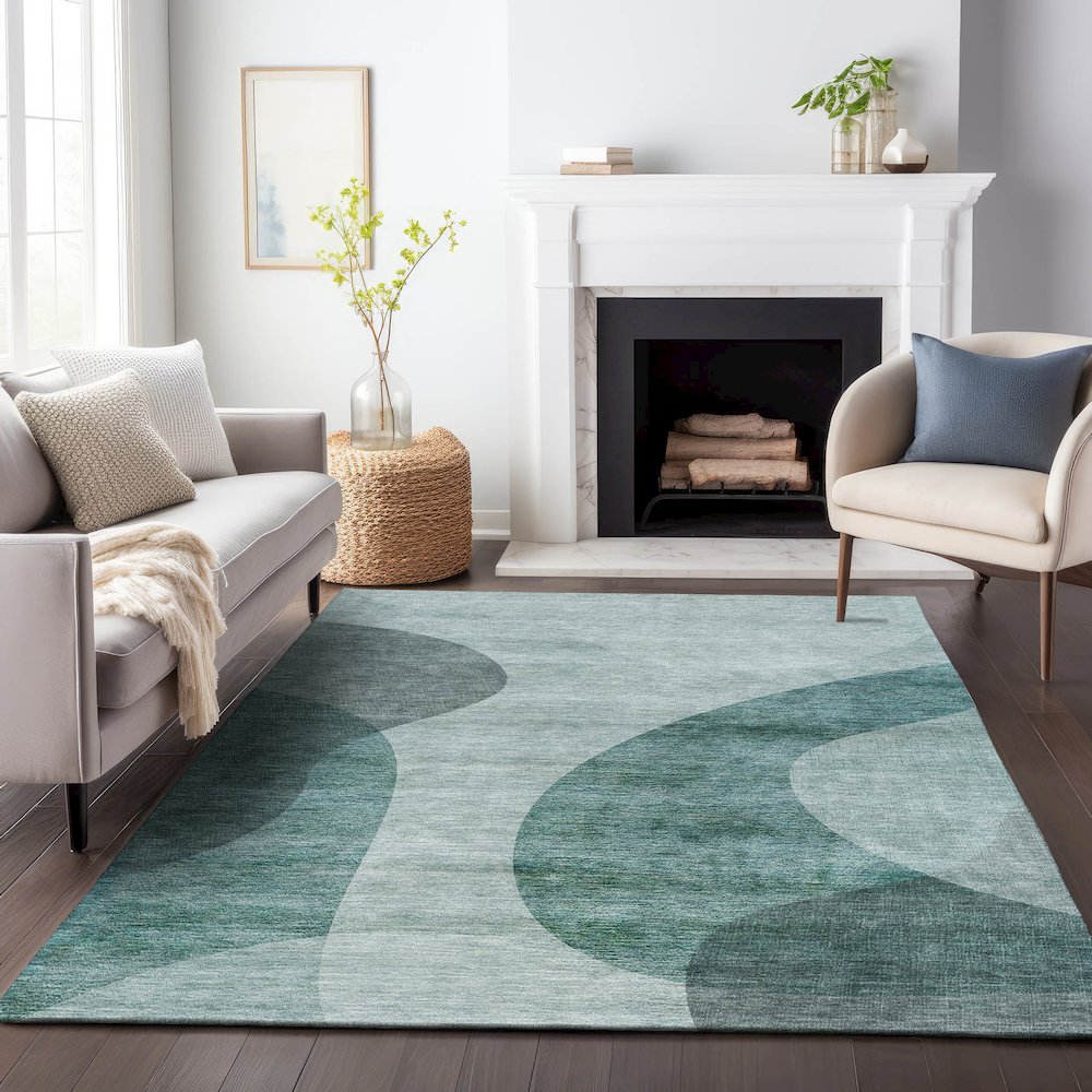 Premium Machine Washable Mayfield AMF657 Green 5' x 7'6" Rug. Picture 5