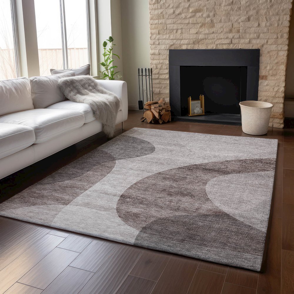 Premium Machine Washable Mayfield AMF657 Mocha 5' x 7'6" Rug. Picture 6