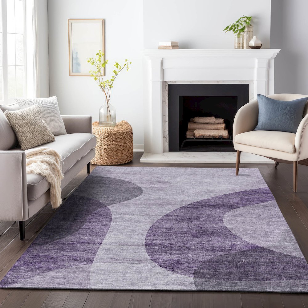 Premium Machine Washable Mayfield AMF657 Purple 5' x 7'6" Rug. Picture 5