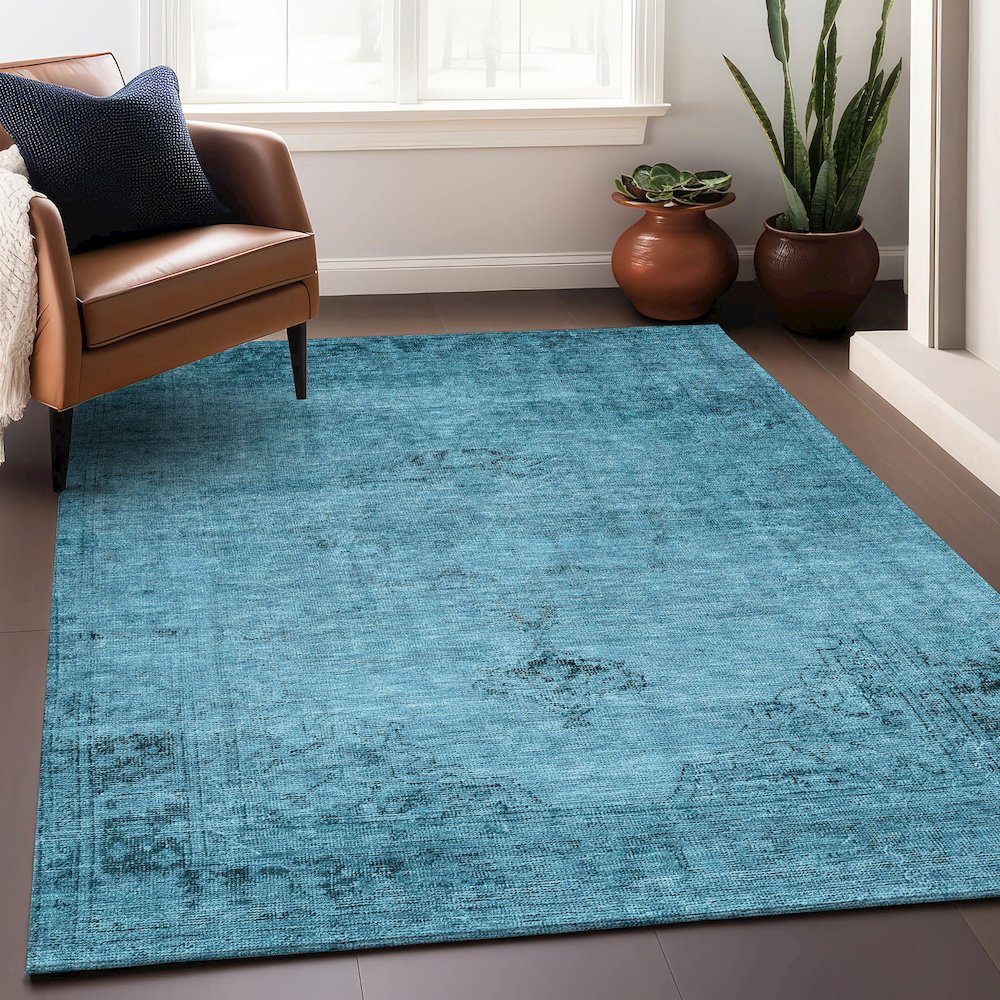 Premium Machine Washable Mayfield AMF658 Blue 5' x 7'6" Rug. Picture 6