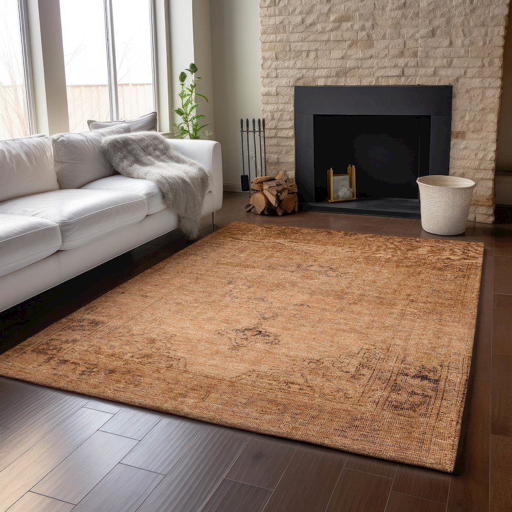 Premium Machine Washable Mayfield AMF658 Copper 5' x 7'6" Rug. Picture 6