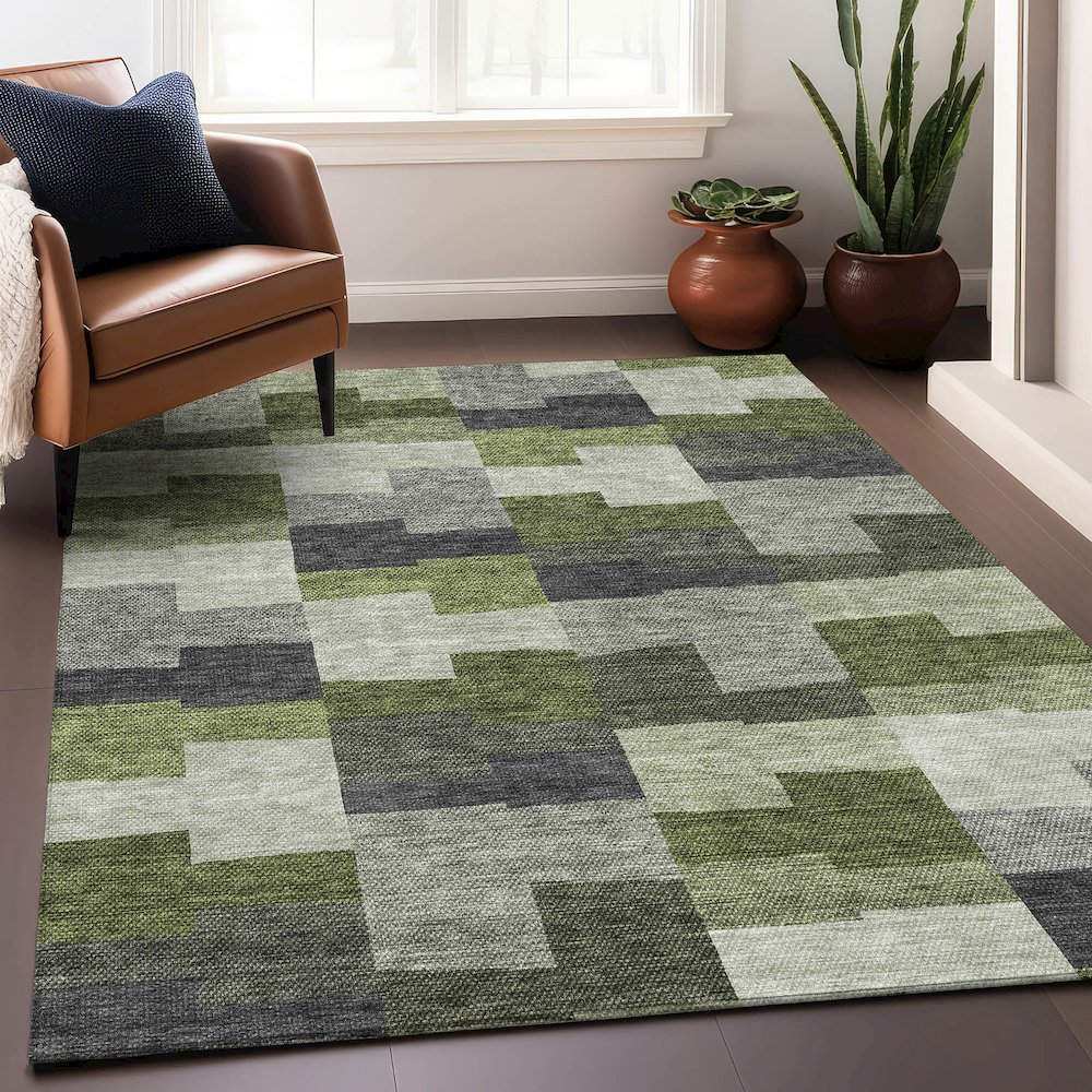 Premium Machine Washable Mayfield AMF659 Olive 5' x 7'6" Rug. Picture 6