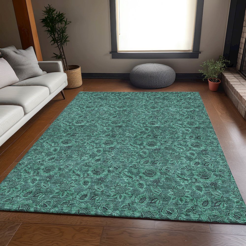 Premium Machine Washable Mayfield AMF661 Teal 5' x 7'6" Rug. Picture 5