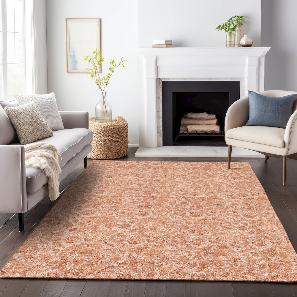 Premium Machine Washable Mayfield AMF662 Salmon 5' x 7'6" Rug. Picture 5