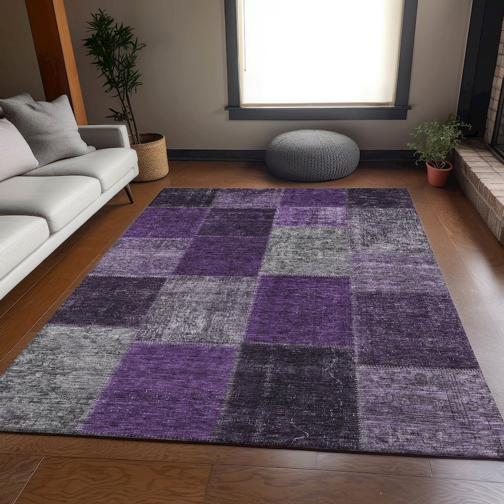 Premium Machine Washable Mayfield AMF663 Eggplant 5' x 7'6" Rug. Picture 5