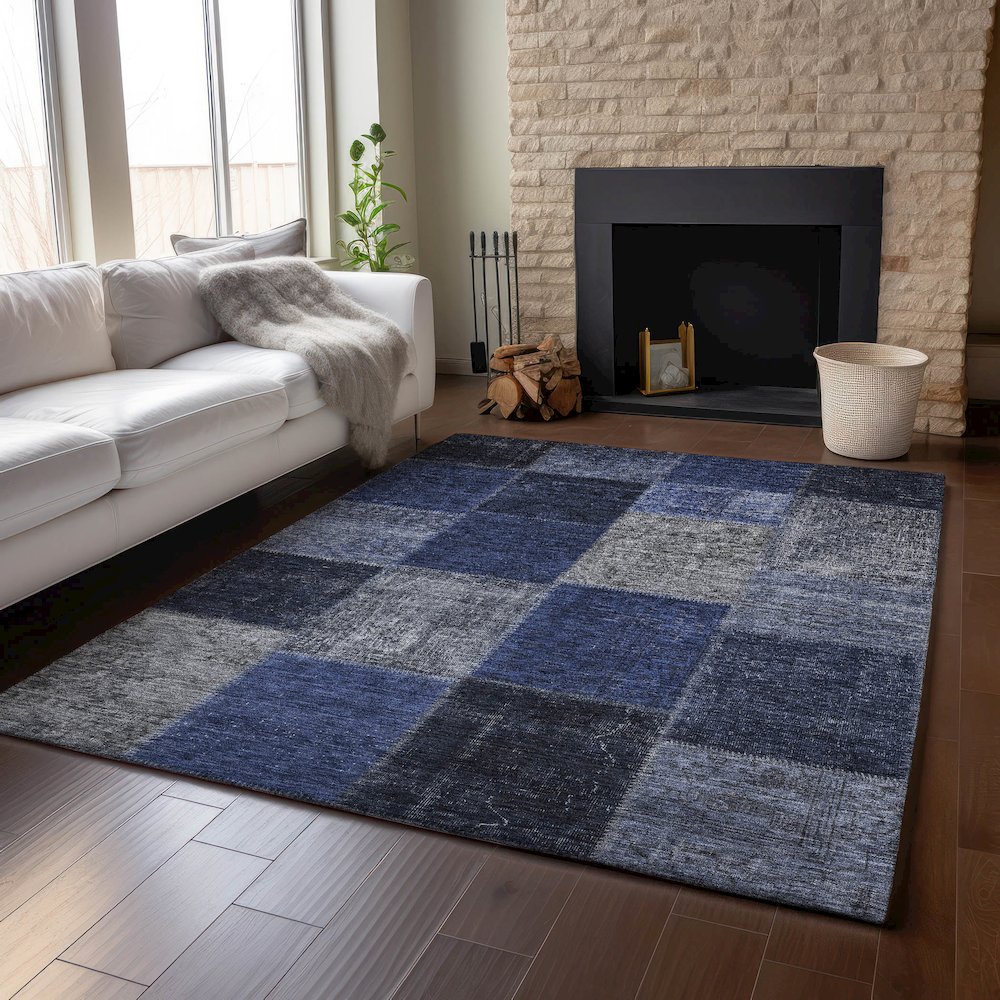 Premium Machine Washable Mayfield AMF663 Navy 5' x 7'6" Rug. Picture 6