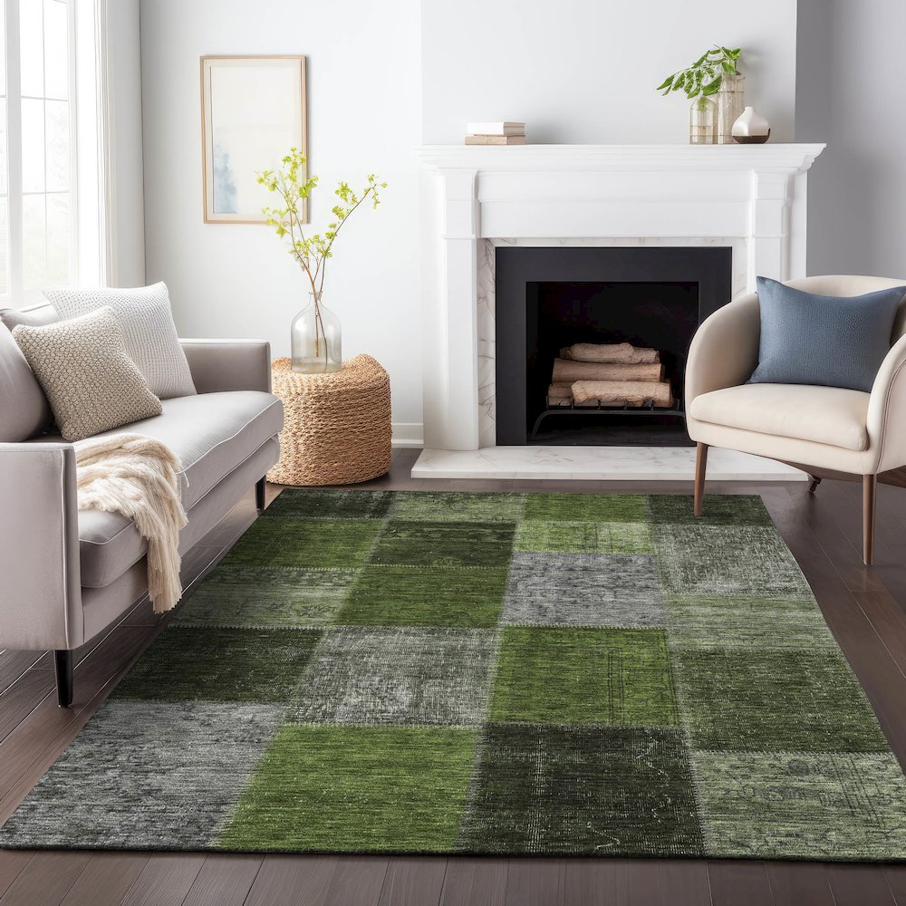 Premium Machine Washable Mayfield AMF663 Olive 5' x 7'6" Rug. Picture 5