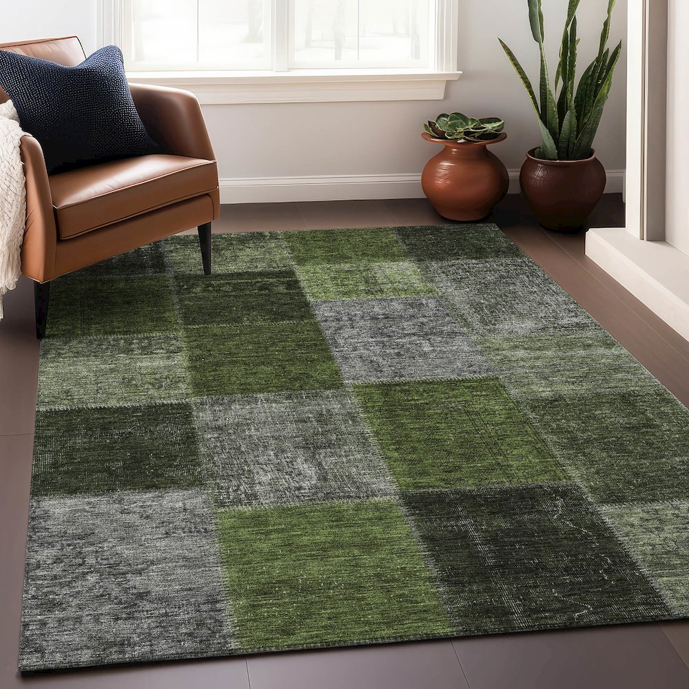 Premium Machine Washable Mayfield AMF663 Olive 5' x 7'6" Rug. Picture 6