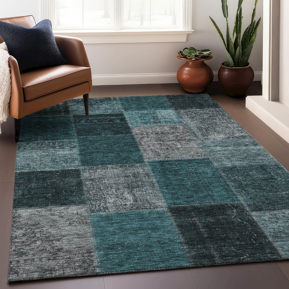 Premium Machine Washable Mayfield AMF663 Teal 5' x 7'6" Rug. Picture 6