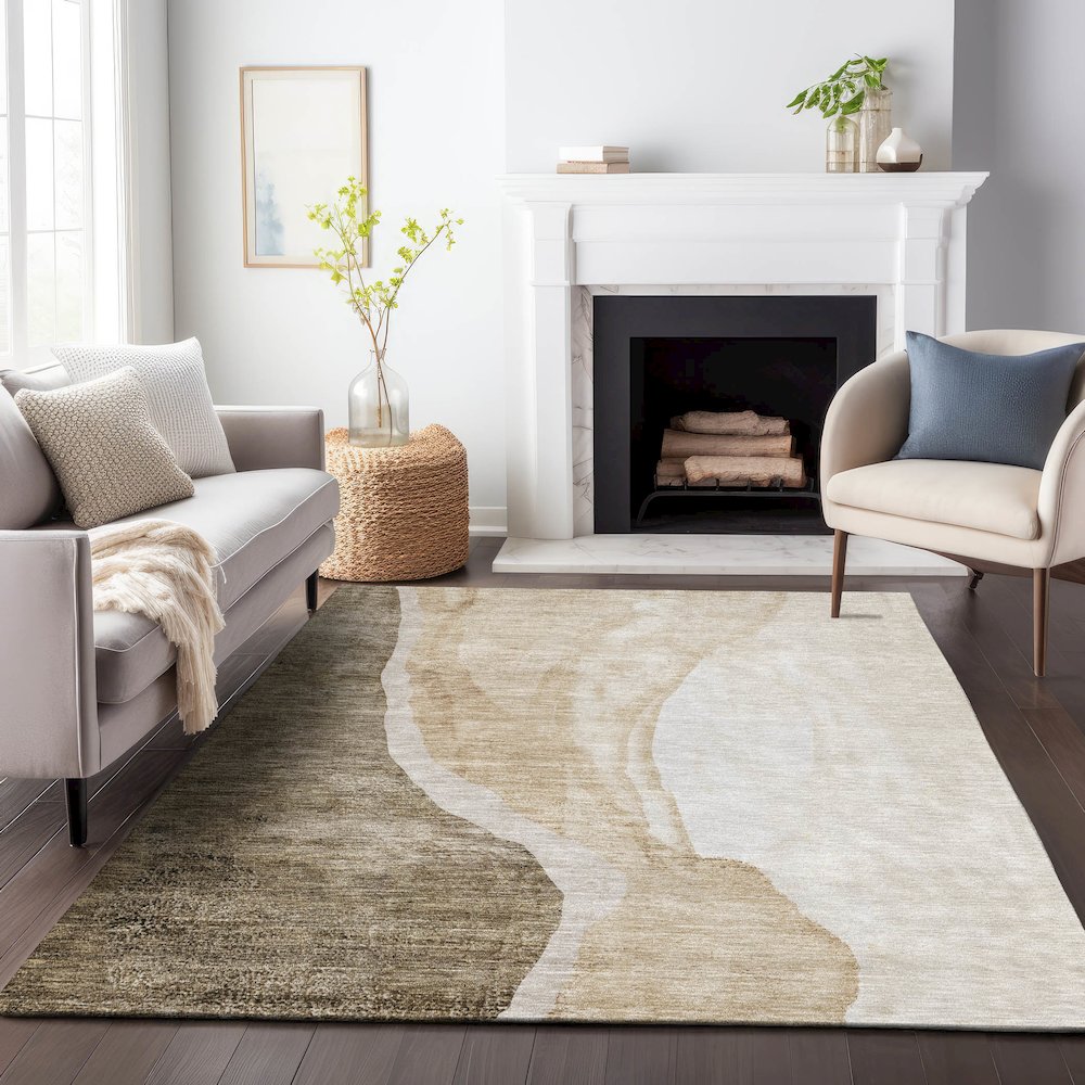 Premium Machine Washable Mayfield AMF667 Brown 5' x 7'6" Rug. Picture 5