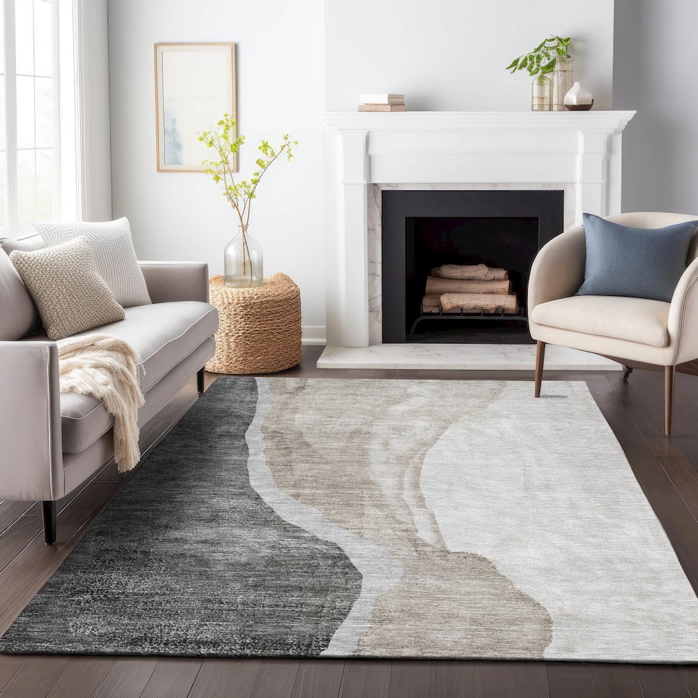 Premium Machine Washable Mayfield AMF667 Charcoal 5' x 7'6" Rug. Picture 5