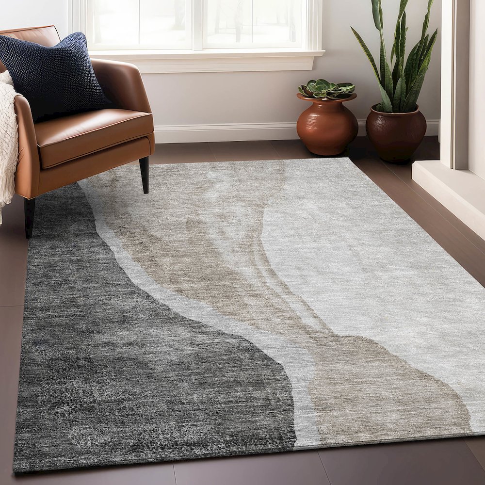 Premium Machine Washable Mayfield AMF667 Charcoal 5' x 7'6" Rug. Picture 6