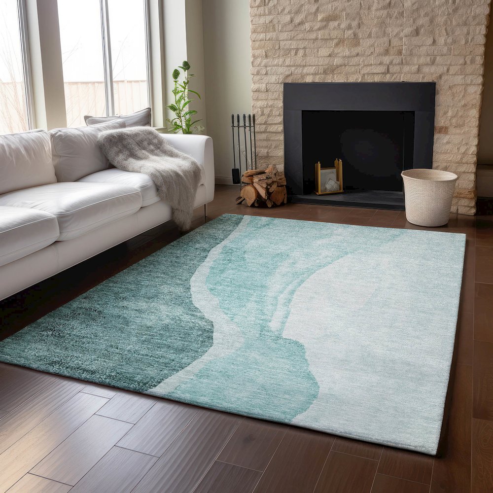Premium Machine Washable Mayfield AMF667 Teal 5' x 7'6" Rug. Picture 6