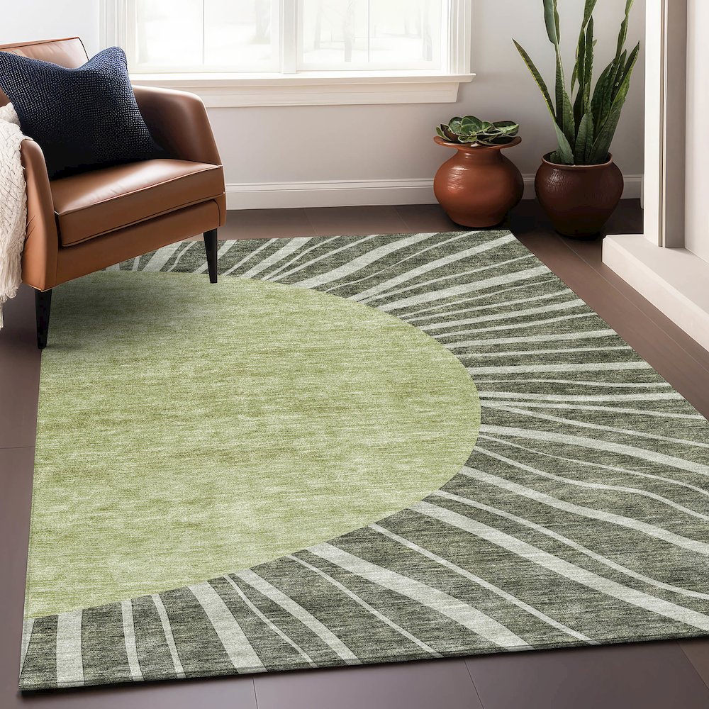 Premium Machine Washable Mayfield AMF668 Olive 5' x 7'6" Rug. Picture 6