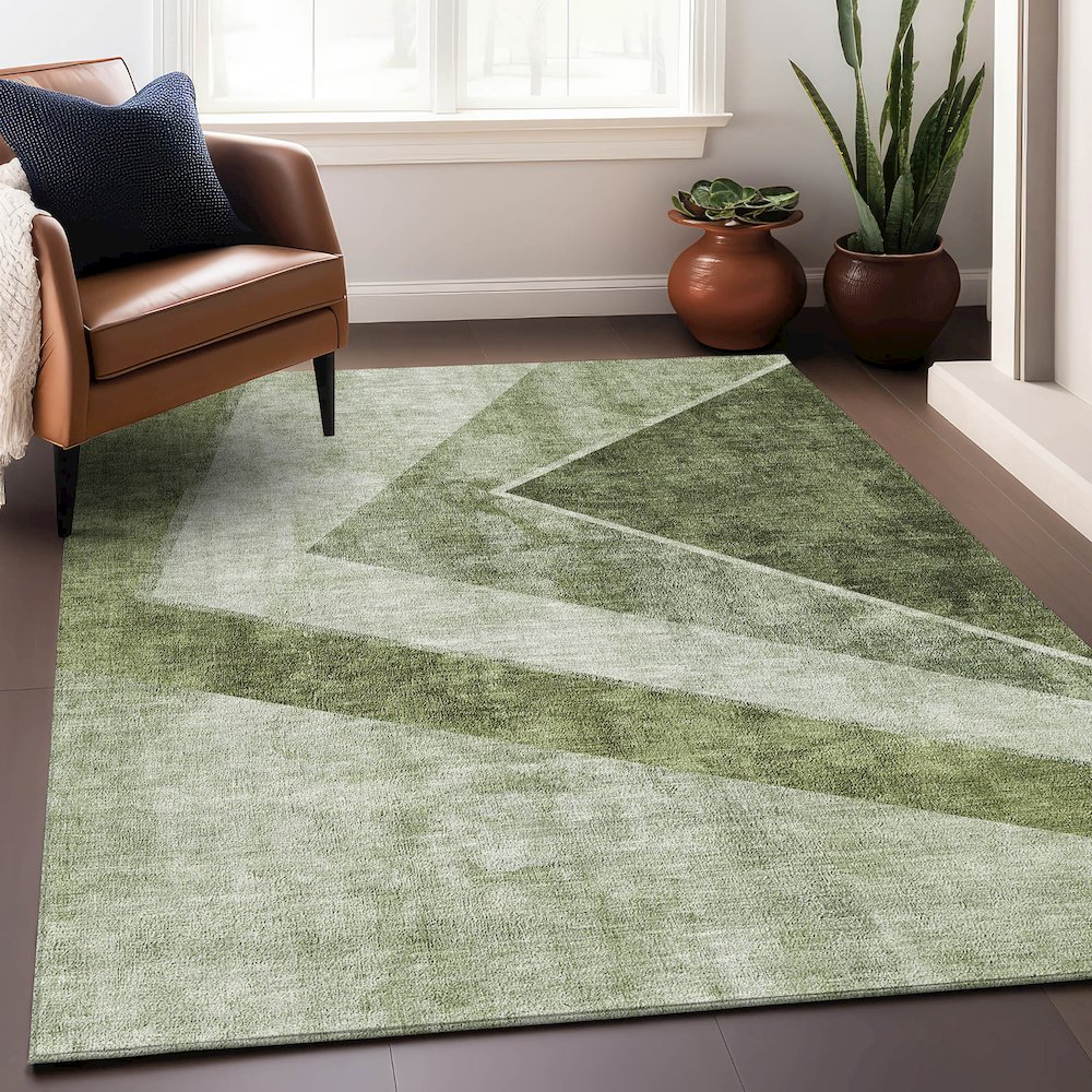 Premium Machine Washable Mayfield AMF671 Olive 5' x 7'6" Rug. Picture 6