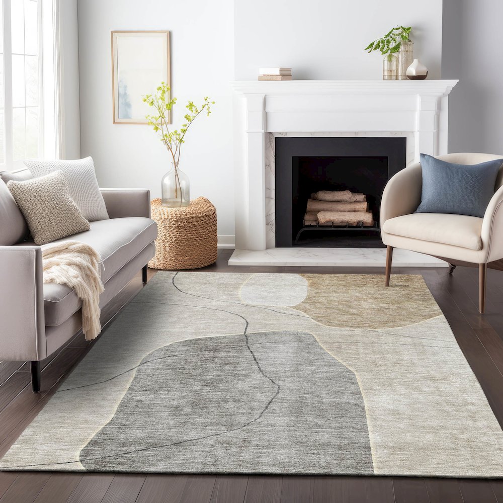 Premium Machine Washable Mayfield AMF672 Beige 5' x 7'6" Rug. Picture 5