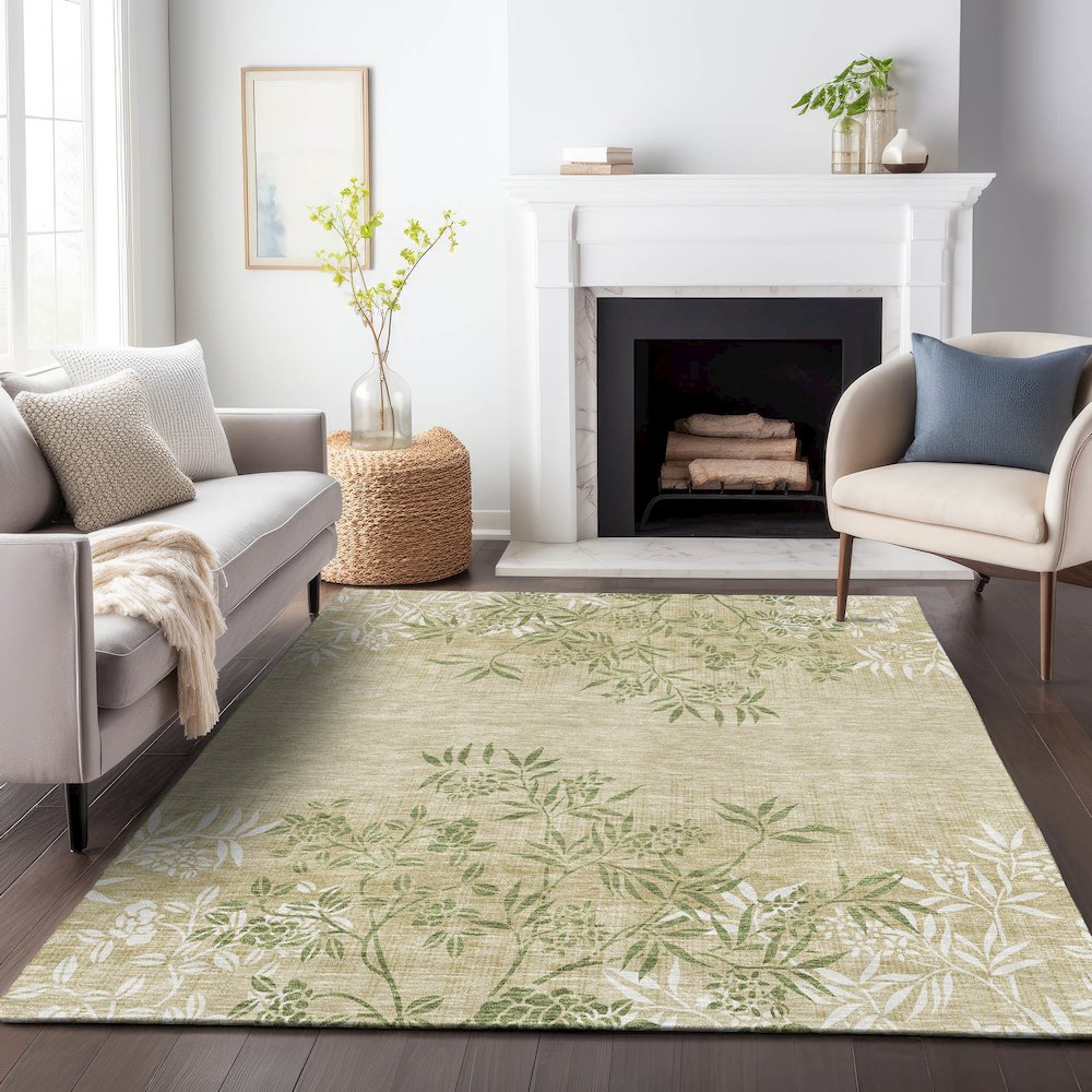 Premium Machine Washable Mayfield AMF673 Khaki 5' x 7'6" Rug. Picture 5