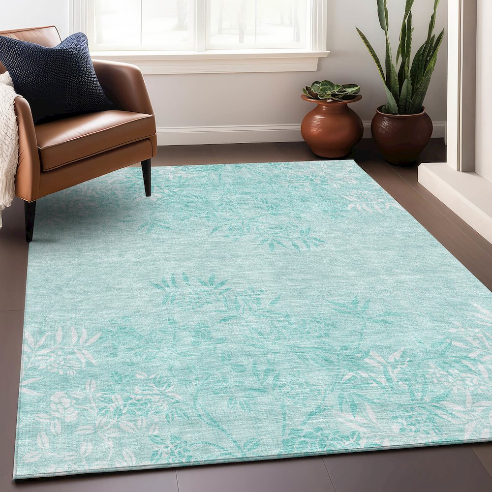 Premium Machine Washable Mayfield AMF673 Teal 5' x 7'6" Rug. Picture 6