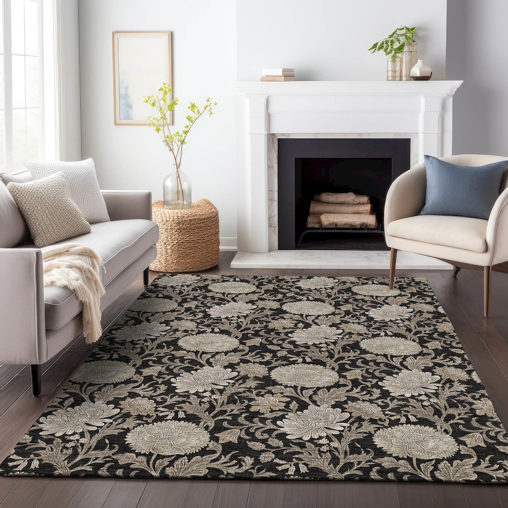 Premium Machine Washable Mayfield AMF677 Black 5' x 7'6" Rug. Picture 5