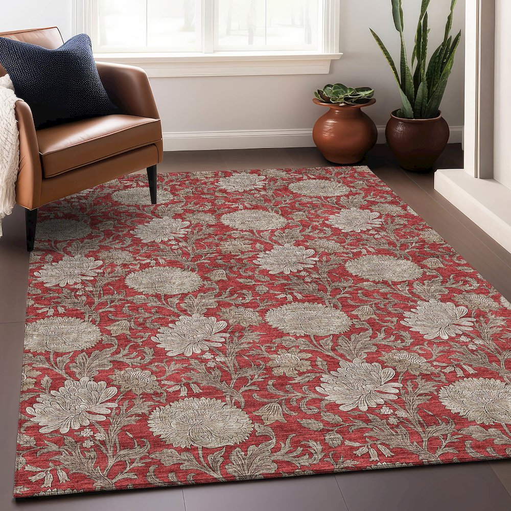 Premium Machine Washable Mayfield AMF677 Red 5' x 7'6" Rug. Picture 6