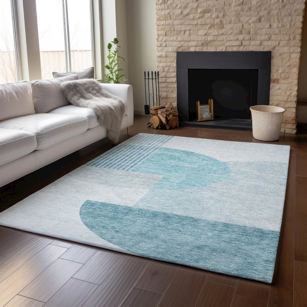 Premium Machine Washable Mayfield AMF678 Teal 5' x 7'6" Rug. Picture 6