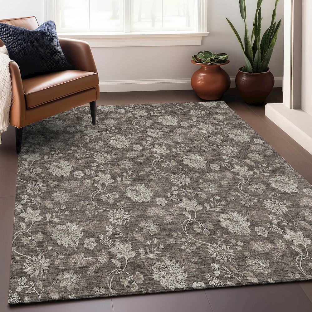Premium Machine Washable Mayfield AMF680 Chocolate 5' x 7'6" Rug. Picture 6