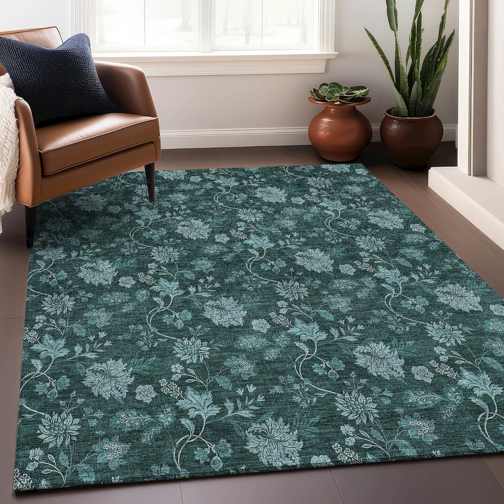 Premium Machine Washable Mayfield AMF680 Teal 5' x 7'6" Rug. Picture 6