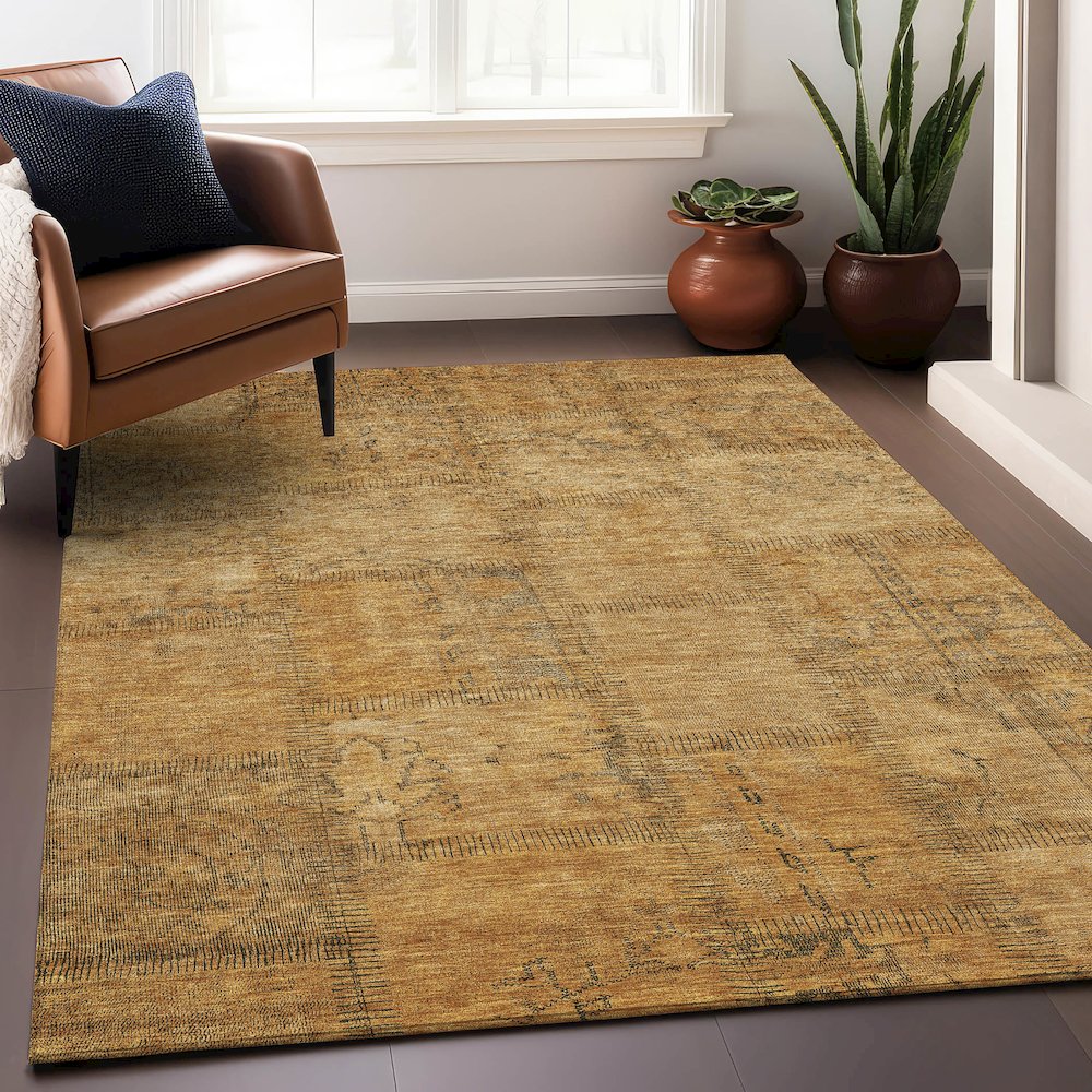 Premium Machine Washable Mayfield AMF685 Copper 5' x 7'6" Rug. Picture 6
