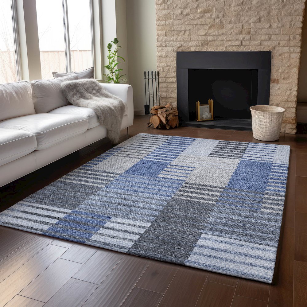Premium Machine Washable Mayfield AMF687 Blue 5' x 7'6" Rug. Picture 6