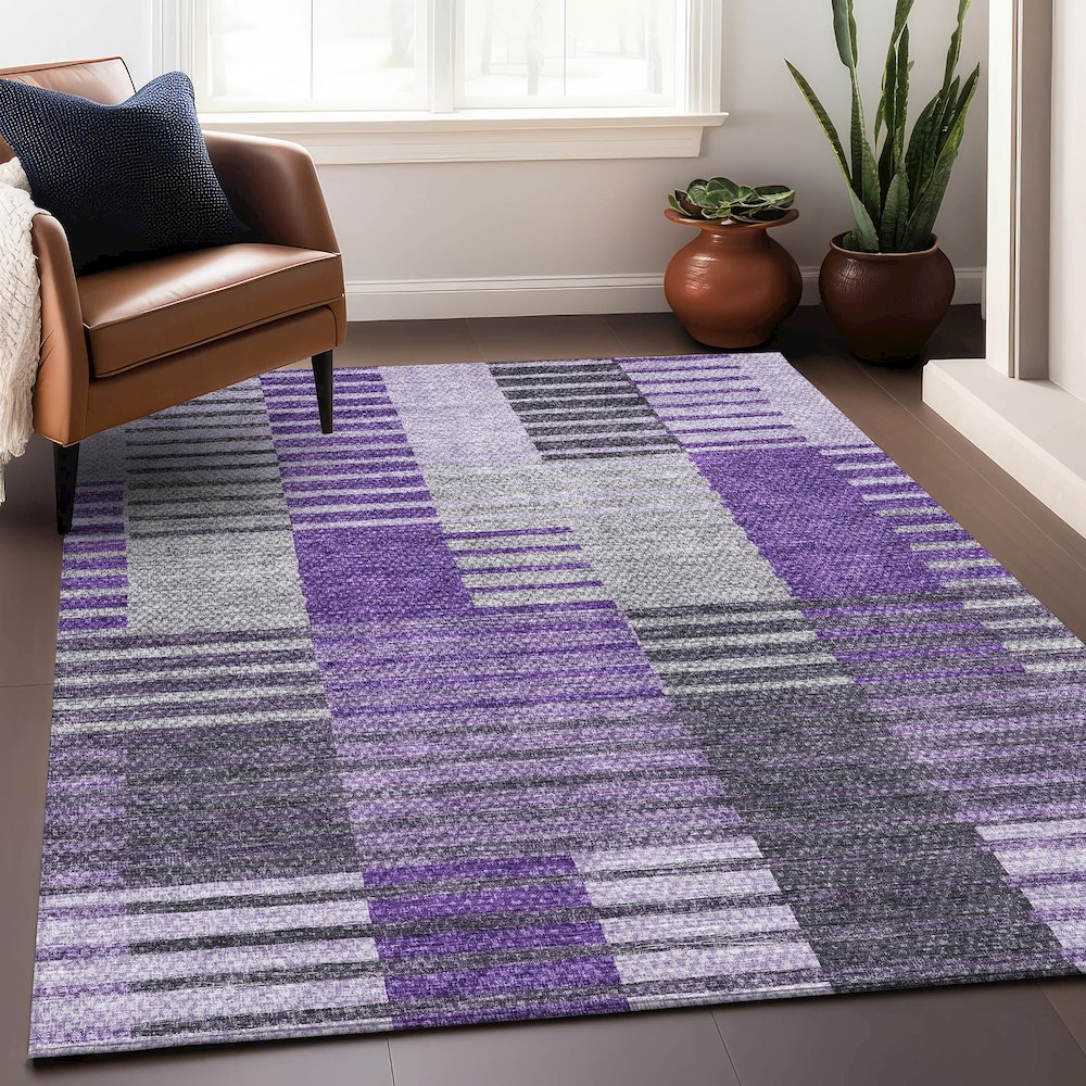 Premium Machine Washable Mayfield AMF687 Purple 5' x 7'6" Rug. Picture 6