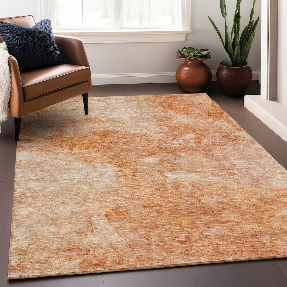 Premium Machine Washable Mayfield AMF688 Salmon 5' x 7'6" Rug. Picture 6