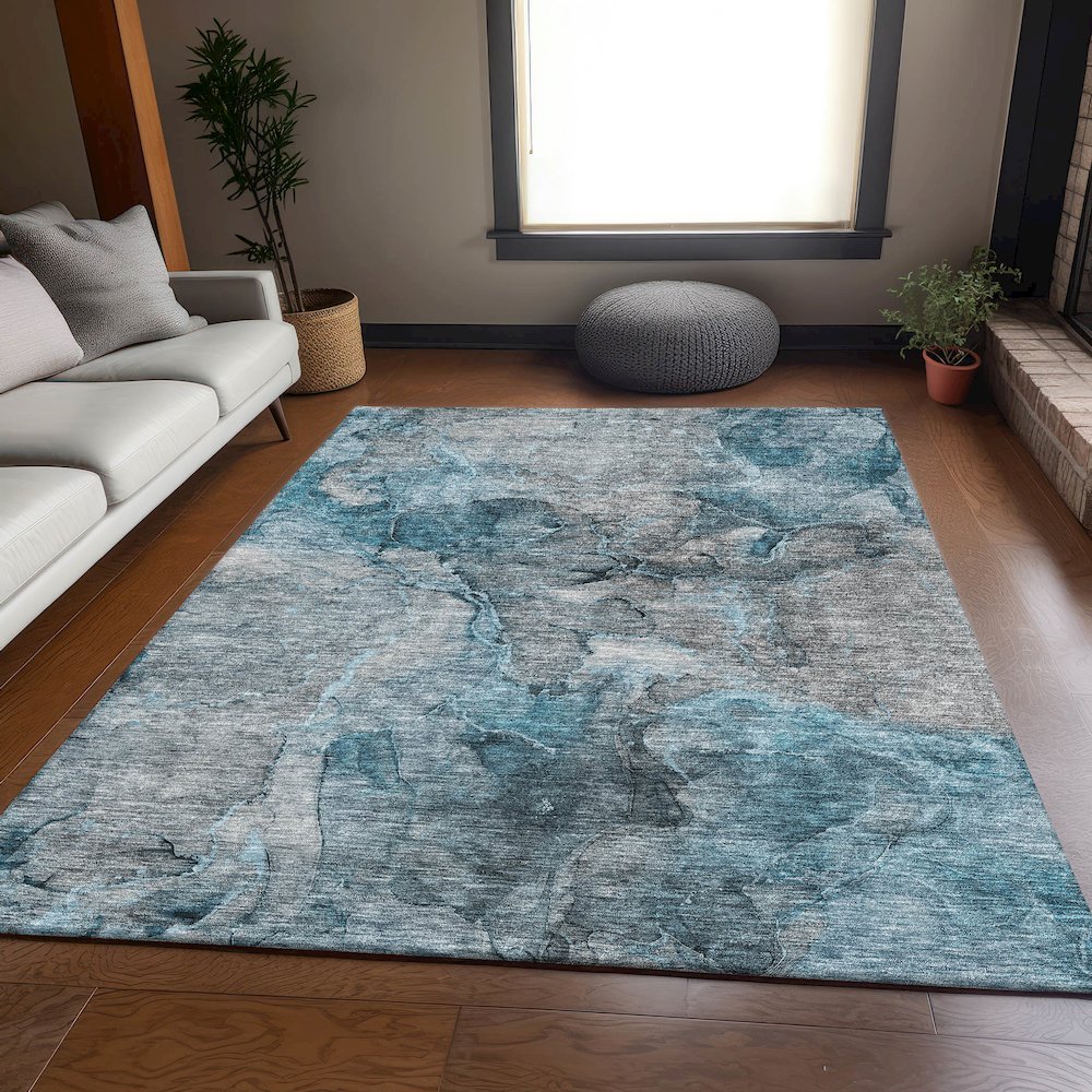 Premium Machine Washable Mayfield AMF689 Teal 5' x 7'6" Rug. Picture 5