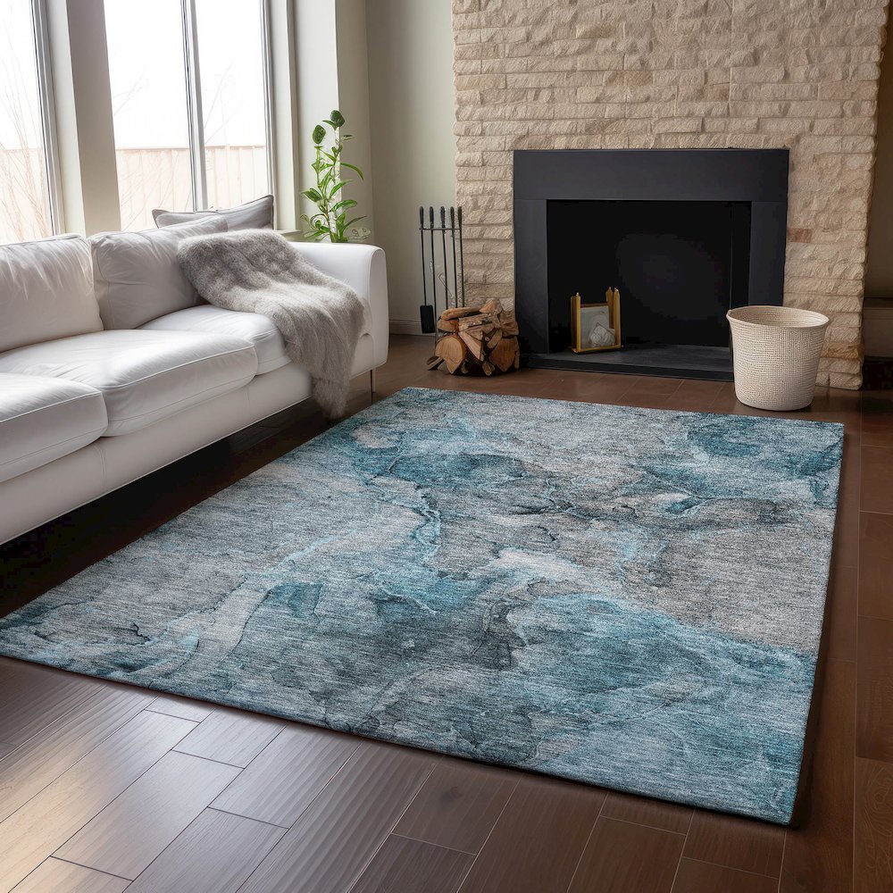 Premium Machine Washable Mayfield AMF689 Teal 5' x 7'6" Rug. Picture 6