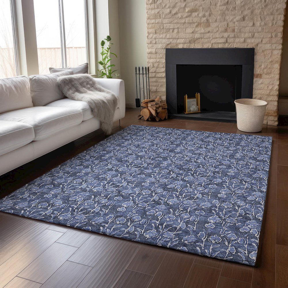 Premium Machine Washable Mayfield AMF692 Navy 5' x 7'6" Rug. Picture 6