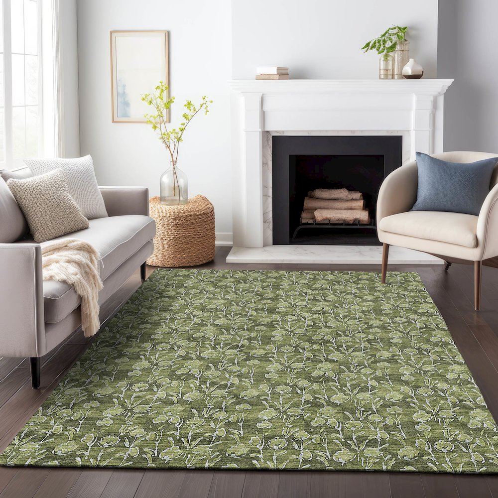 Premium Machine Washable Mayfield AMF692 Olive 5' x 7'6" Rug. Picture 5