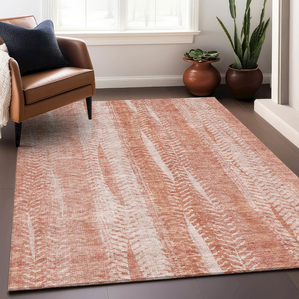 Premium Machine Washable Mayfield AMF694 Coral 5' x 7'6" Rug. Picture 6