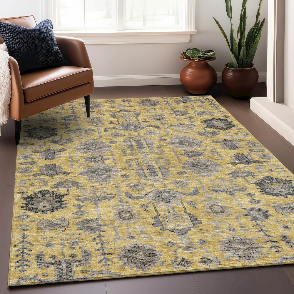 Premium Machine Washable Mayfield AMF697 Honey 5' x 7'6" Rug. Picture 6