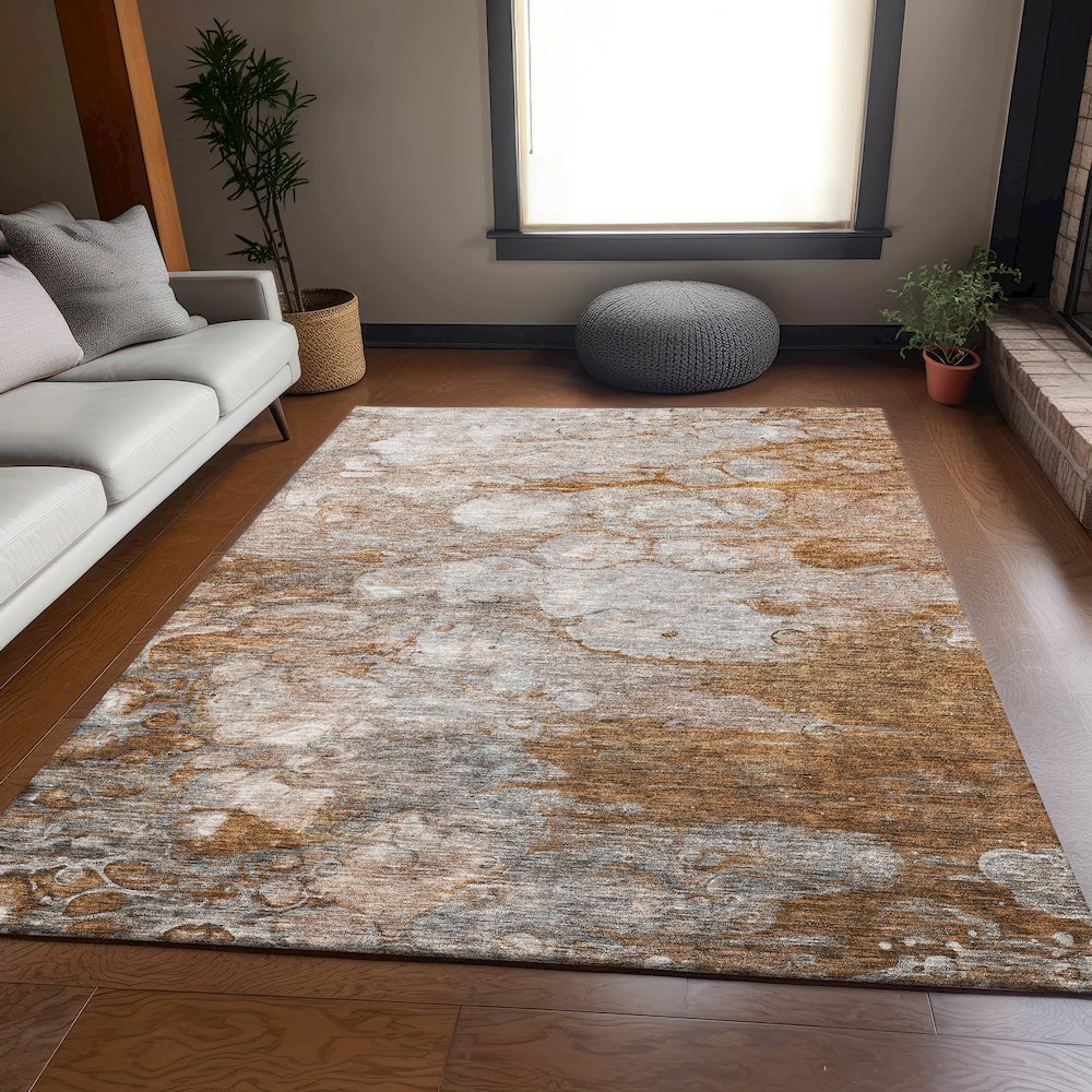 Premium Machine Washable Mayfield AMF698 Terracotta 5' x 7'6" Rug. Picture 5